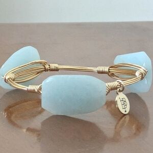 NWOT Elegant Gold Bangle Bracelet With Large Seafoam Stones
